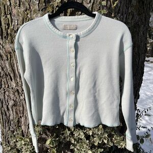 Everlane Waffle Cropped Button Up